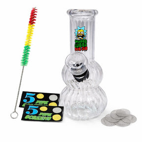 Outontrip 5 Inch Clear Glass Bong Ribbed Design with Cleaning Brush,Small Size