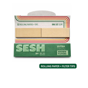 Sesh Ultra Thin Brown Rolling Papers with Tips – Natural Unbleached Slow Burn