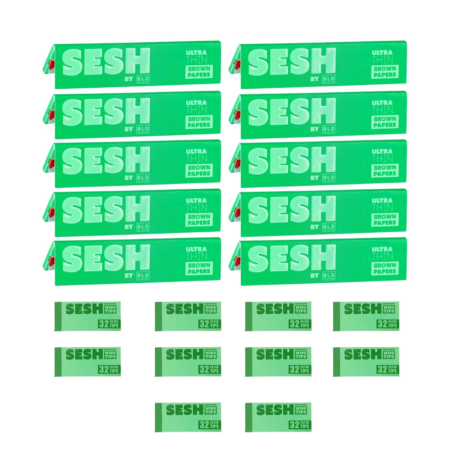 SESH Ultra Thin Brown Rolling Papers & Brown Wide Filter Tips Bundle