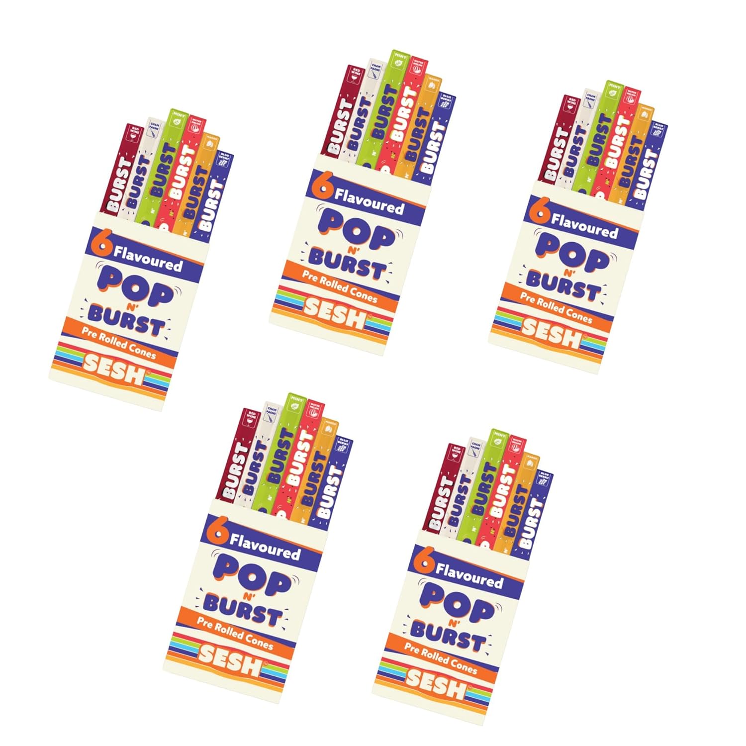 Sesh Pop n Burst Pre Rolled Cones – 6 Flavoured Ready to Use Cones
