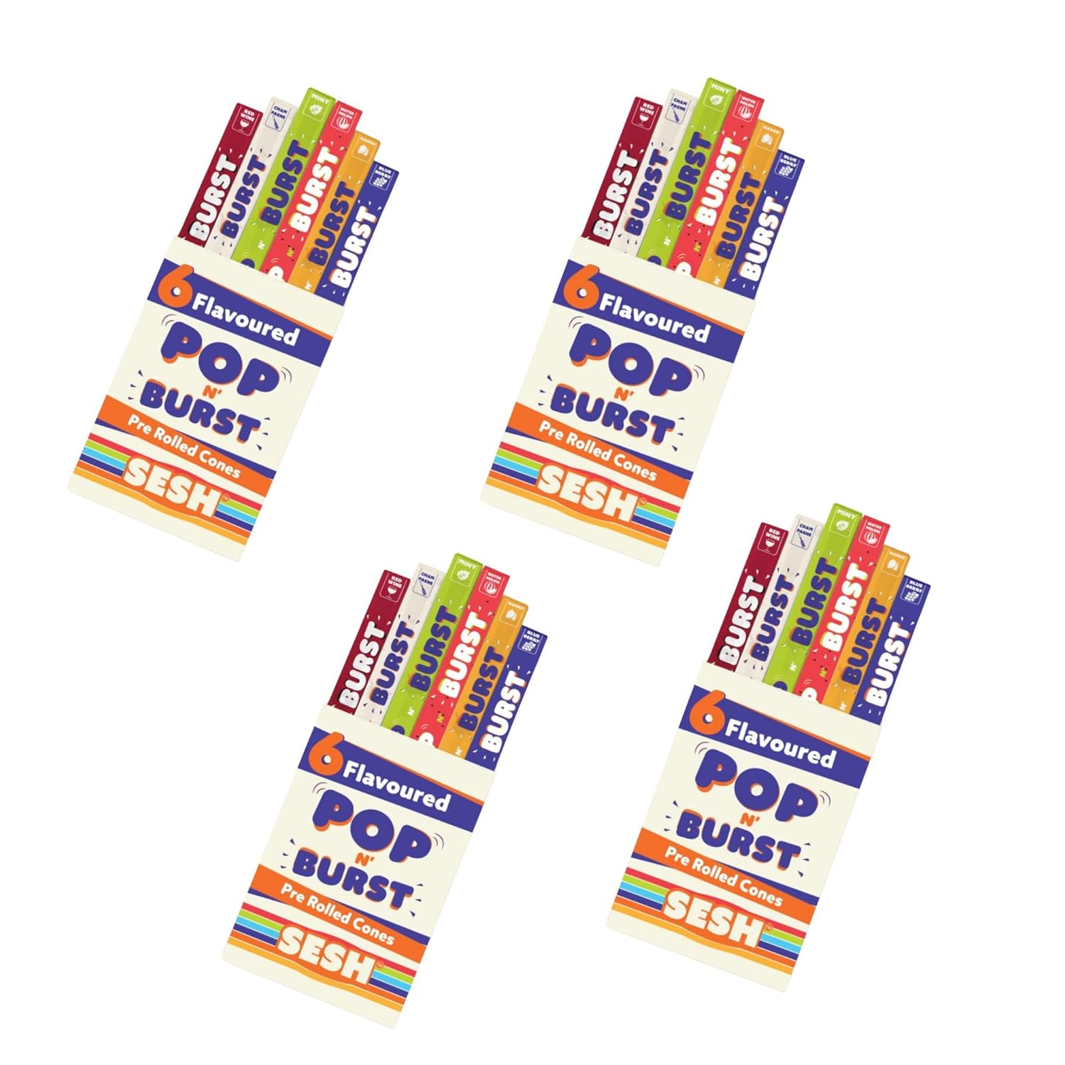 Sesh Pop n Burst Pre Rolled Cones – 6 Flavoured Ready to Use Cones