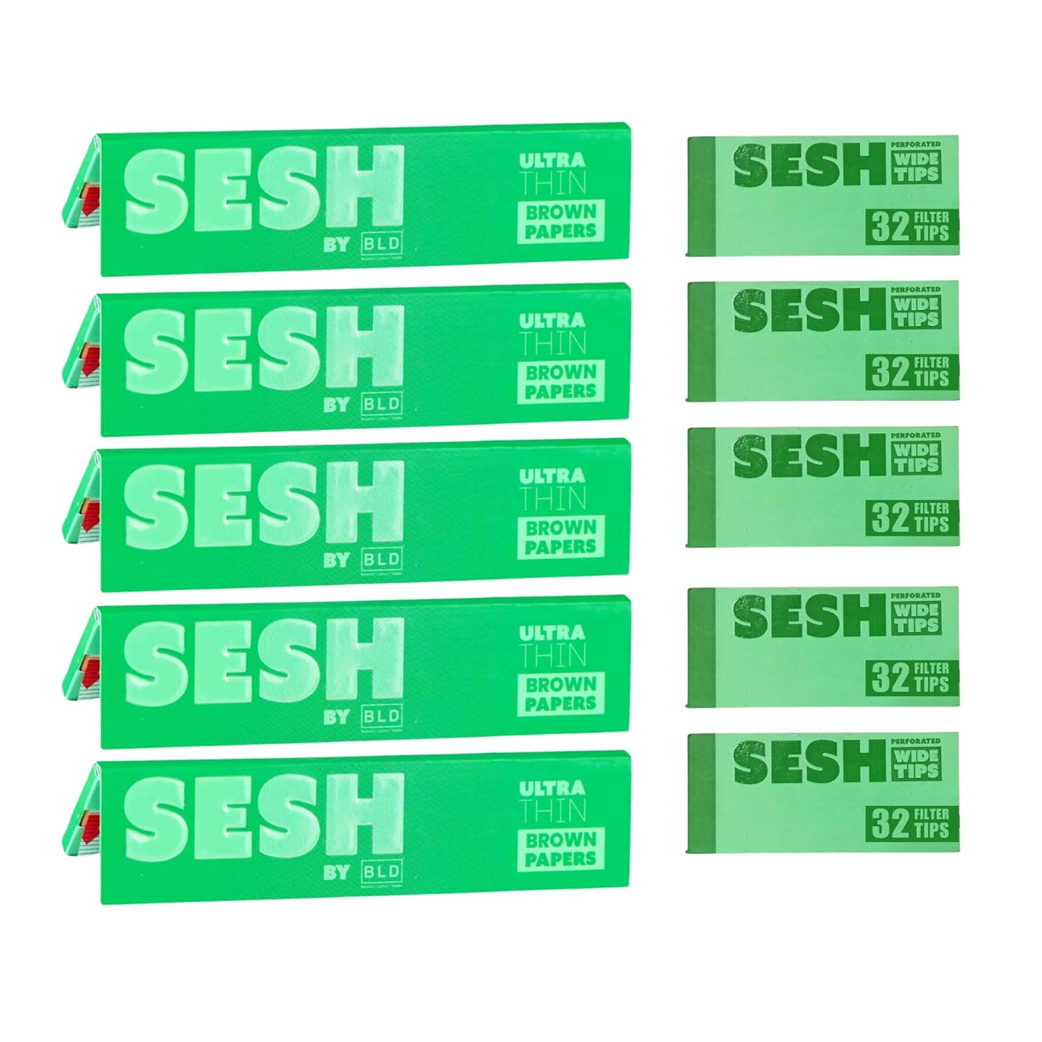 SESH Ultra Thin Brown Rolling Papers & Brown Wide Filter Tips Bundle