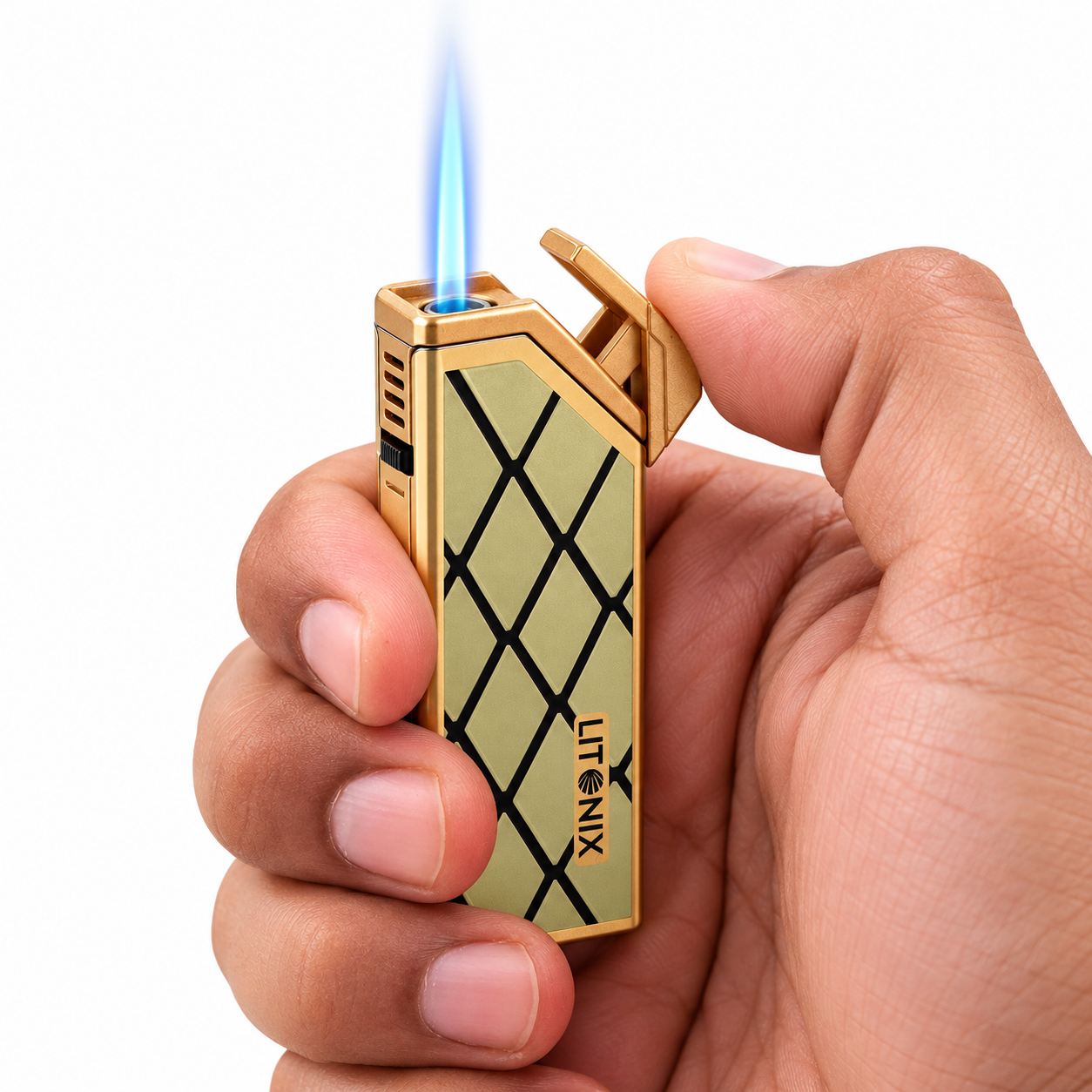 OutonTrip Premium Torch Jet Flame Lighter,Refillable , Golden Finish, Stylish Assorted Designs, Compact Portable Gas Lighter