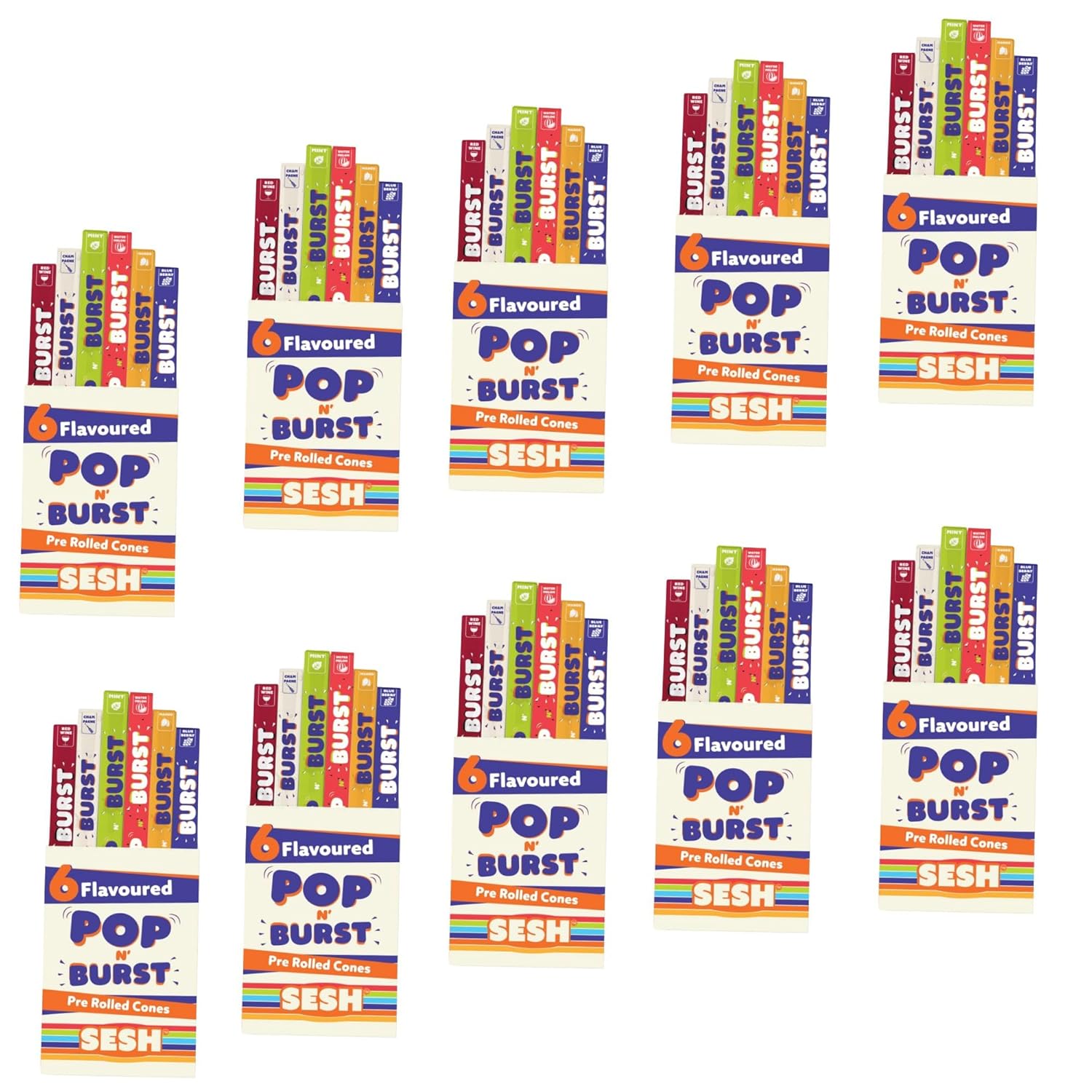 Sesh Pop n Burst Pre Rolled Cones – 6 Flavoured Ready to Use Cones