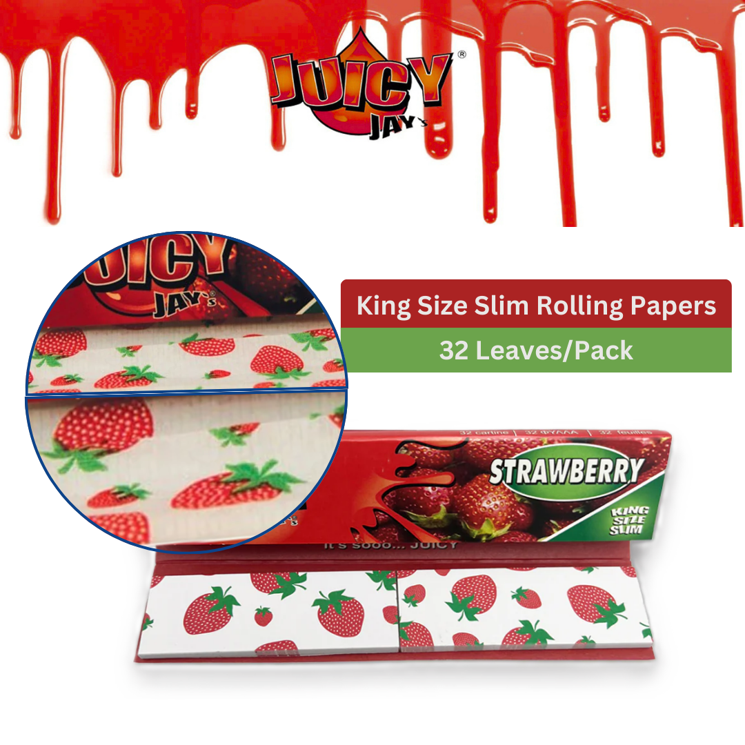 Juicy Jay’s Connoisseur King Size Rolling Papers & Tips- STRAWBERRY