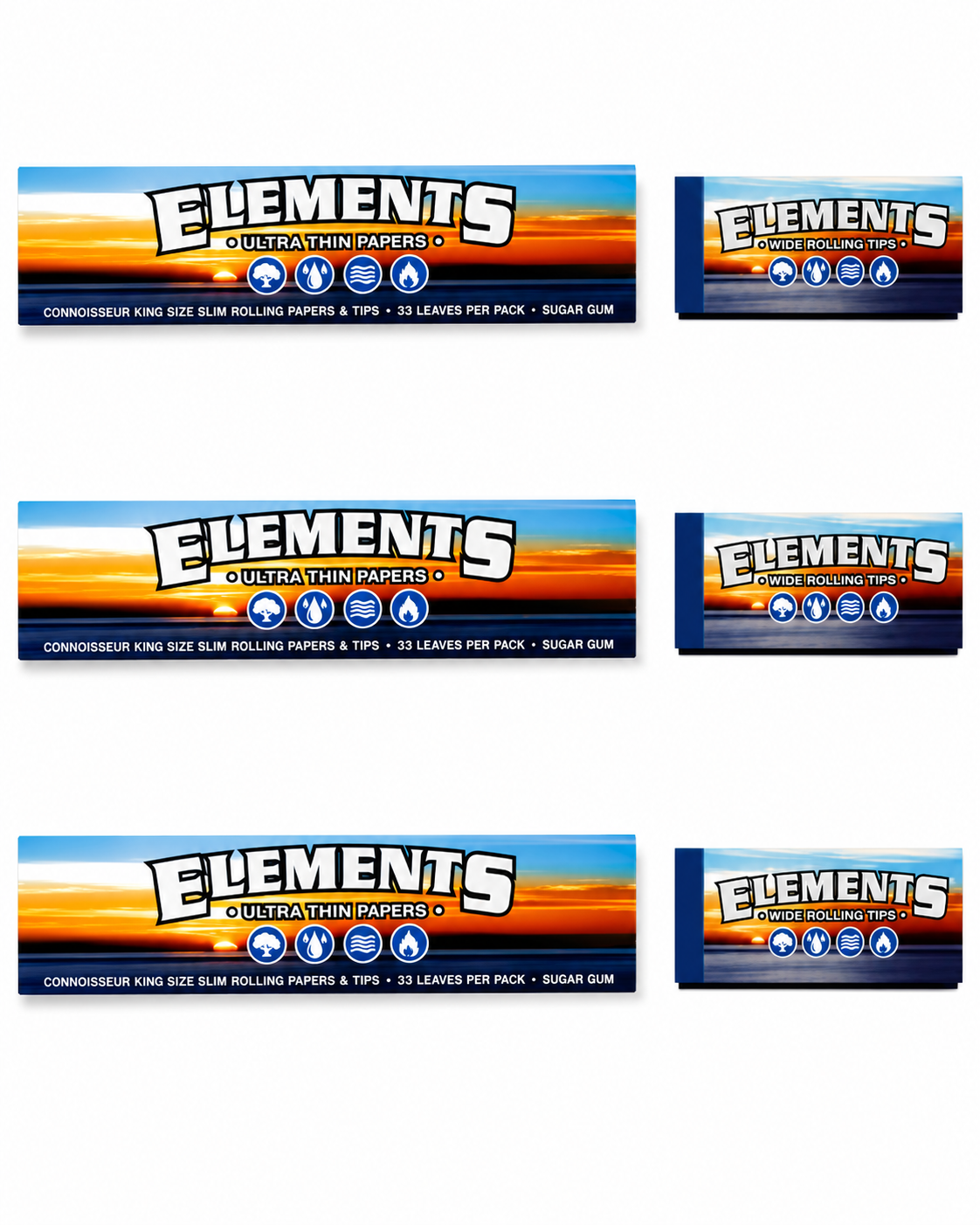 Elements rolling paper + Elements wide paper tips/roach - Set Of 6