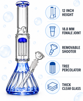 12 Inch Spiral Design Assorted Colors Bong with Tree Percolator