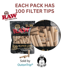 RAW SUPER LONG FILTERS - UNBLEACHED SLIM SL30, 100 TIPS PER BAG