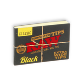 RAW BLACK PERFORATED EXTRA WIDE TIPS - UNBLEACHED AND UNREFINED ROLLING TIPS, 40 TIPS PER BOOKLET