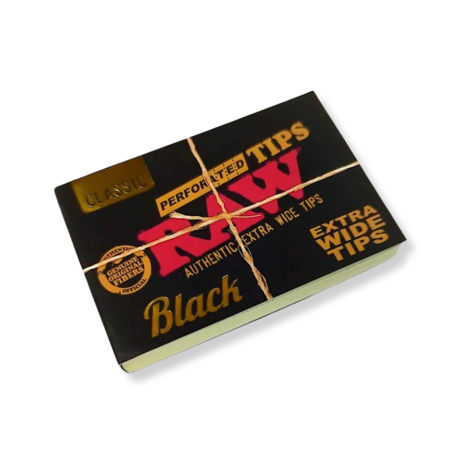 RAW BLACK PERFORATED EXTRA WIDE TIPS - UNBLEACHED AND UNREFINED ROLLING TIPS, 40 TIPS PER BOOKLET