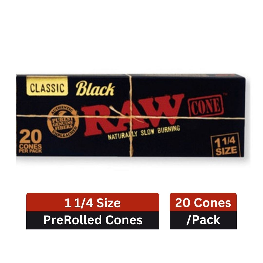 RAW Black Cone 1 1/4 Size - 20 Pre-Rolled Cones