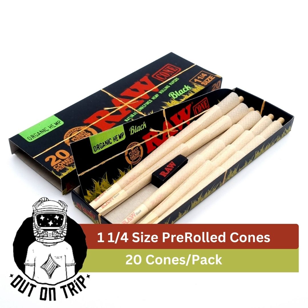 RAW Black Organic Cone 1 1/4 Size - 20 Pre-Rolled Cones