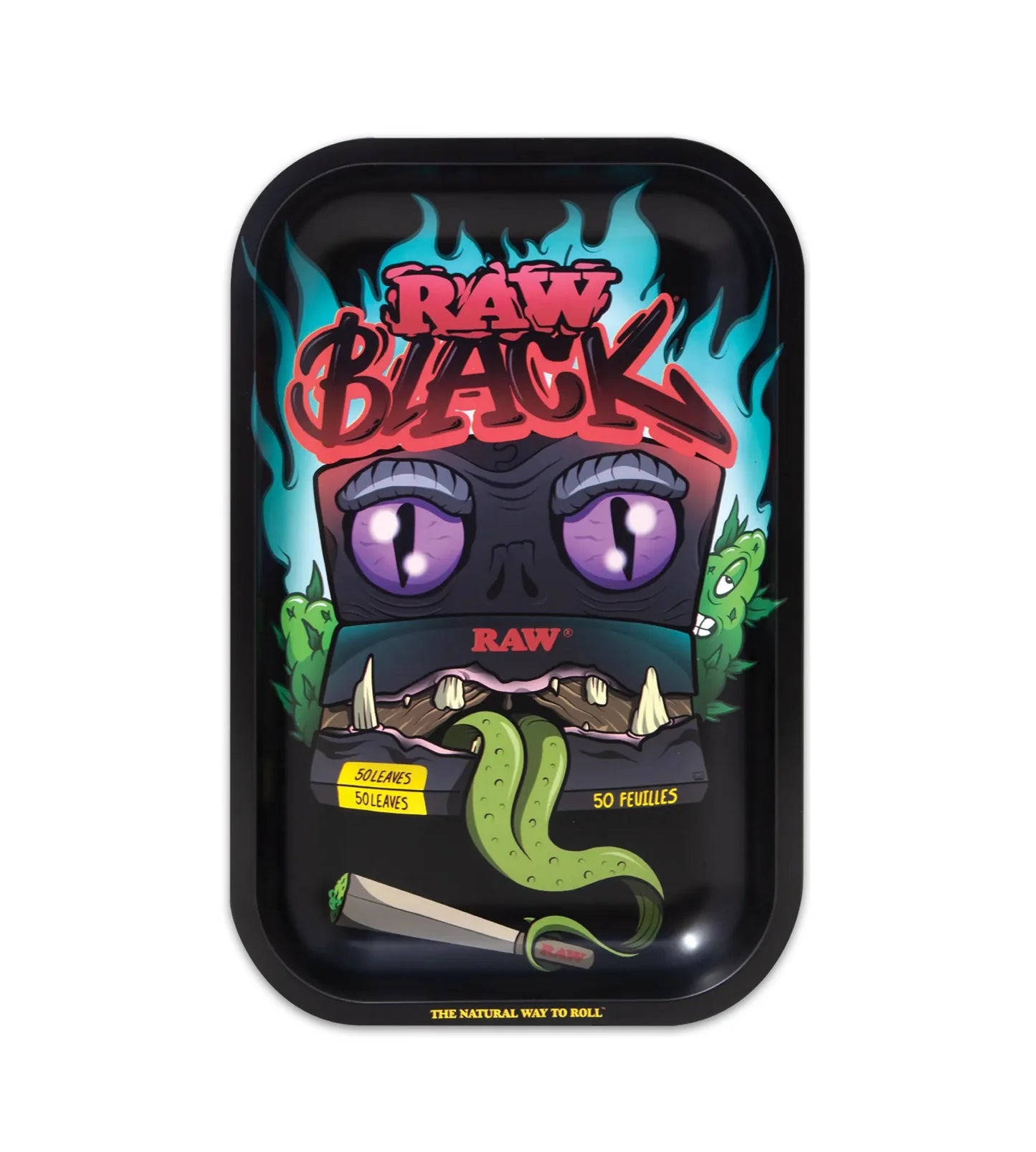 RAW BLACK MONSTER ROLLING TRAY - DURABLE METAL TRAY WITH EYE-CATCHING DESIGN, 17.5 X 27.5 CM