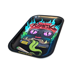 RAW BLACK MONSTER ROLLING TRAY - DURABLE METAL TRAY WITH EYE-CATCHING DESIGN, 17.5 X 27.5 CM