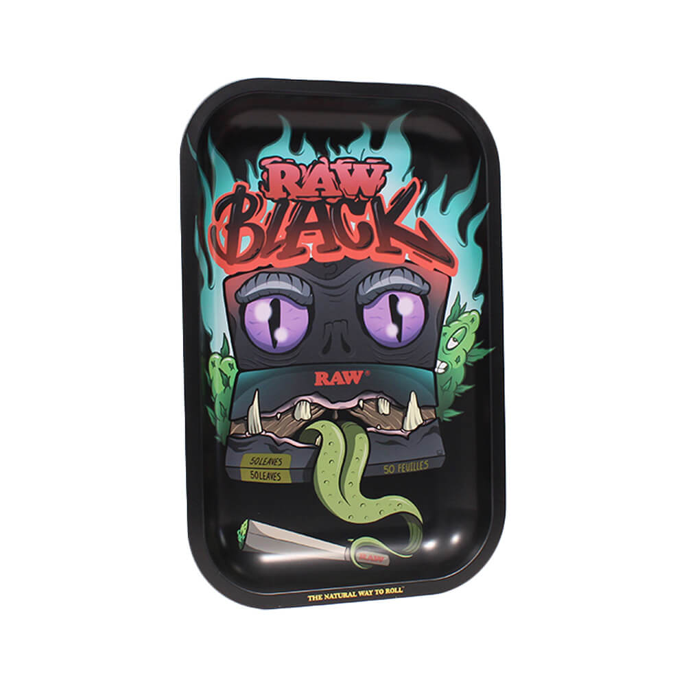 RAW BLACK MONSTER ROLLING TRAY - DURABLE METAL TRAY WITH EYE-CATCHING DESIGN, 17.5 X 27.5 CM