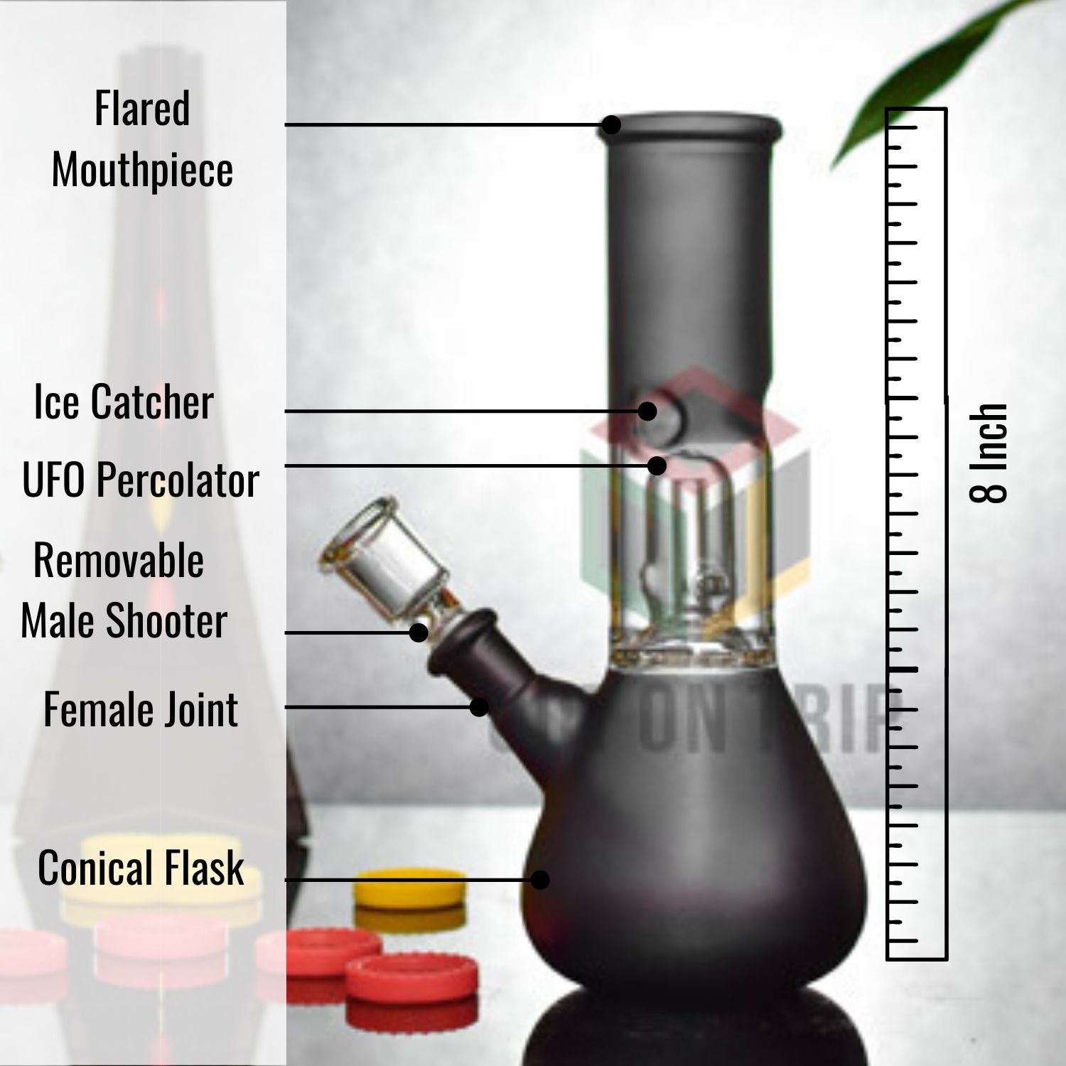 OutonTrip Black Glass Ice Bong 8 inch (Discontinued)