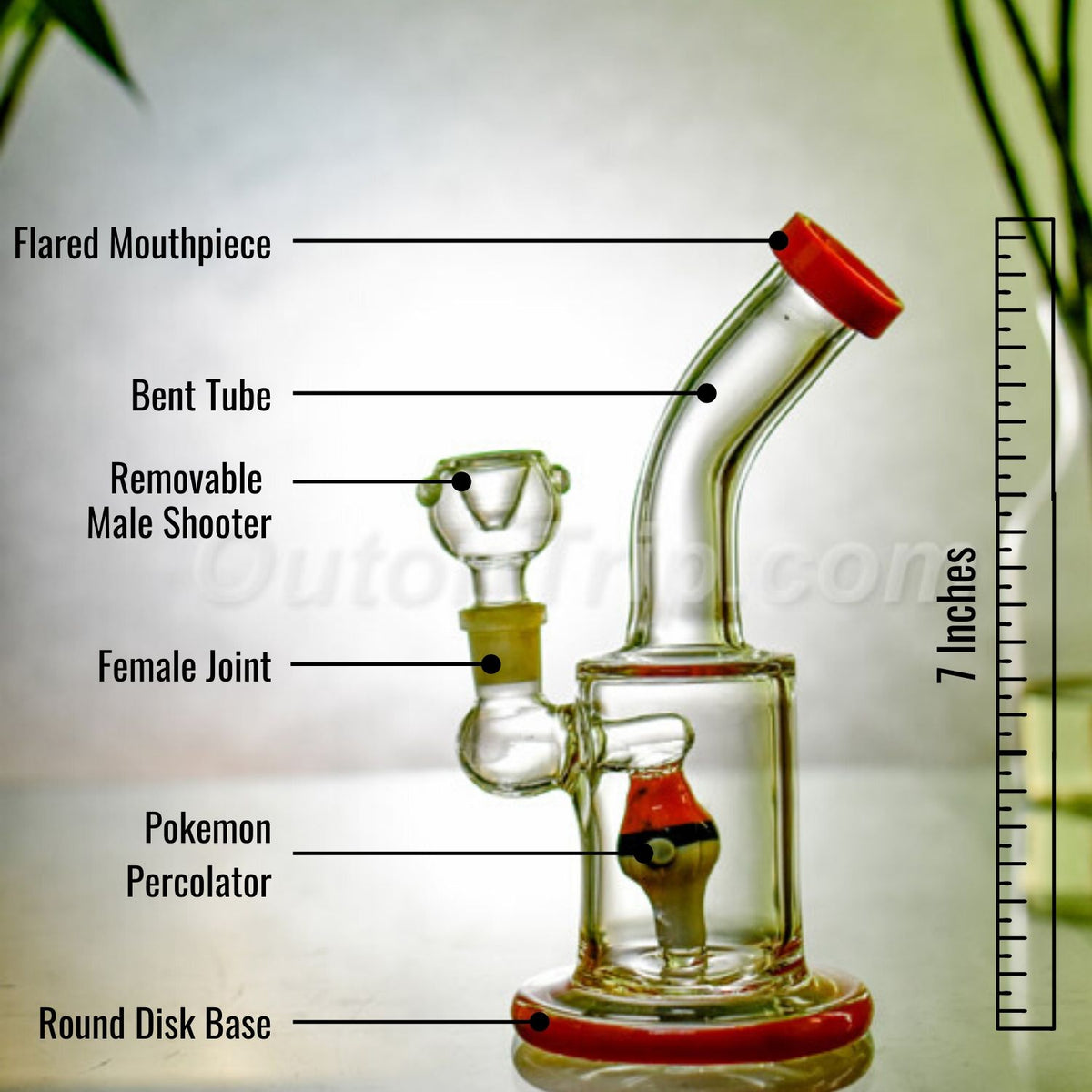 8 Inch Bent Neck Can Assorted Colors Bong with Pokemon Percolator (Discontinued)
