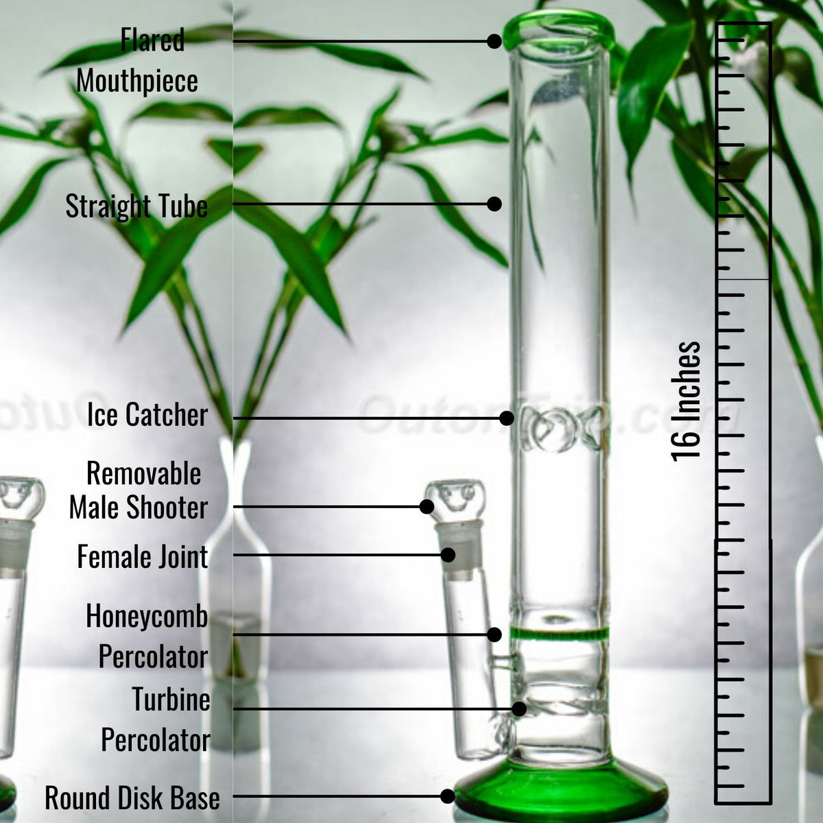 16 Inch Straight Tube Ice Catcher Assorted Colors Bong with Honeycomb and Turbine Percolator (Discontinued)