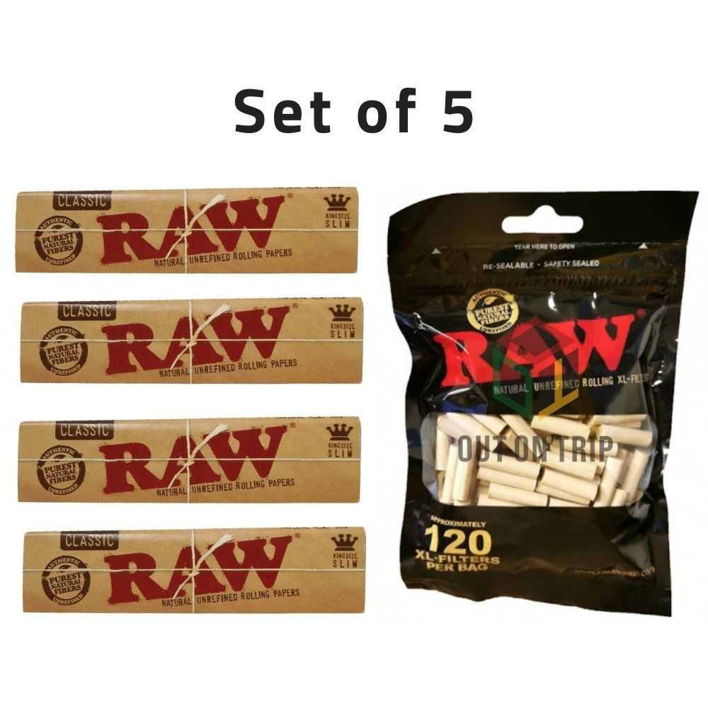 RAW Classic Rolling Paper with RAW Black Cotton Filter Tips - Set of 5