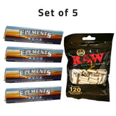 ELEMENTS Rolling Paper with RAW Black Cotton Filter Tips - Set of 5