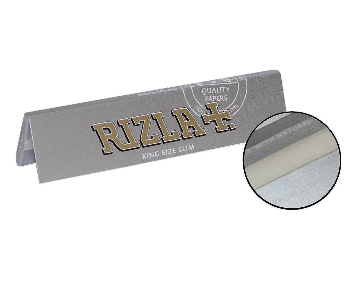 ORIGINAL RIZLA SILVER KING SIZE SLIM 32 LEAVES ROLLING PAPERS - Outontrip
