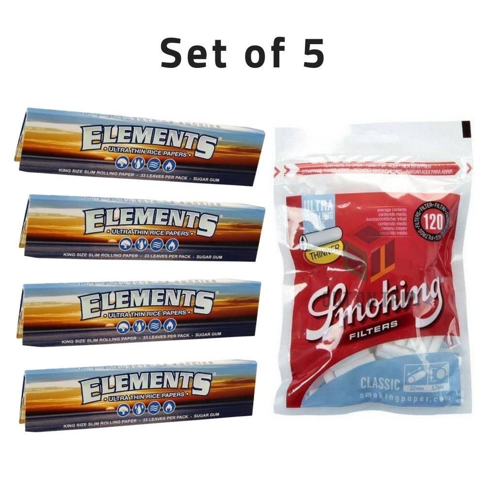 ELEMENTS Rolling Paper with Smoking Ultra Slim Cotton Filter - Set of 5