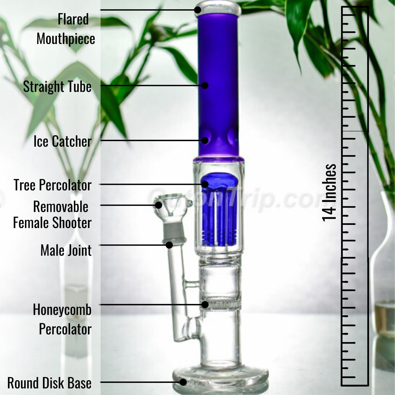 14 Inch Straight Can Assorted Colors Bong with Tree and Honeycomb Percolator (Discontinued)