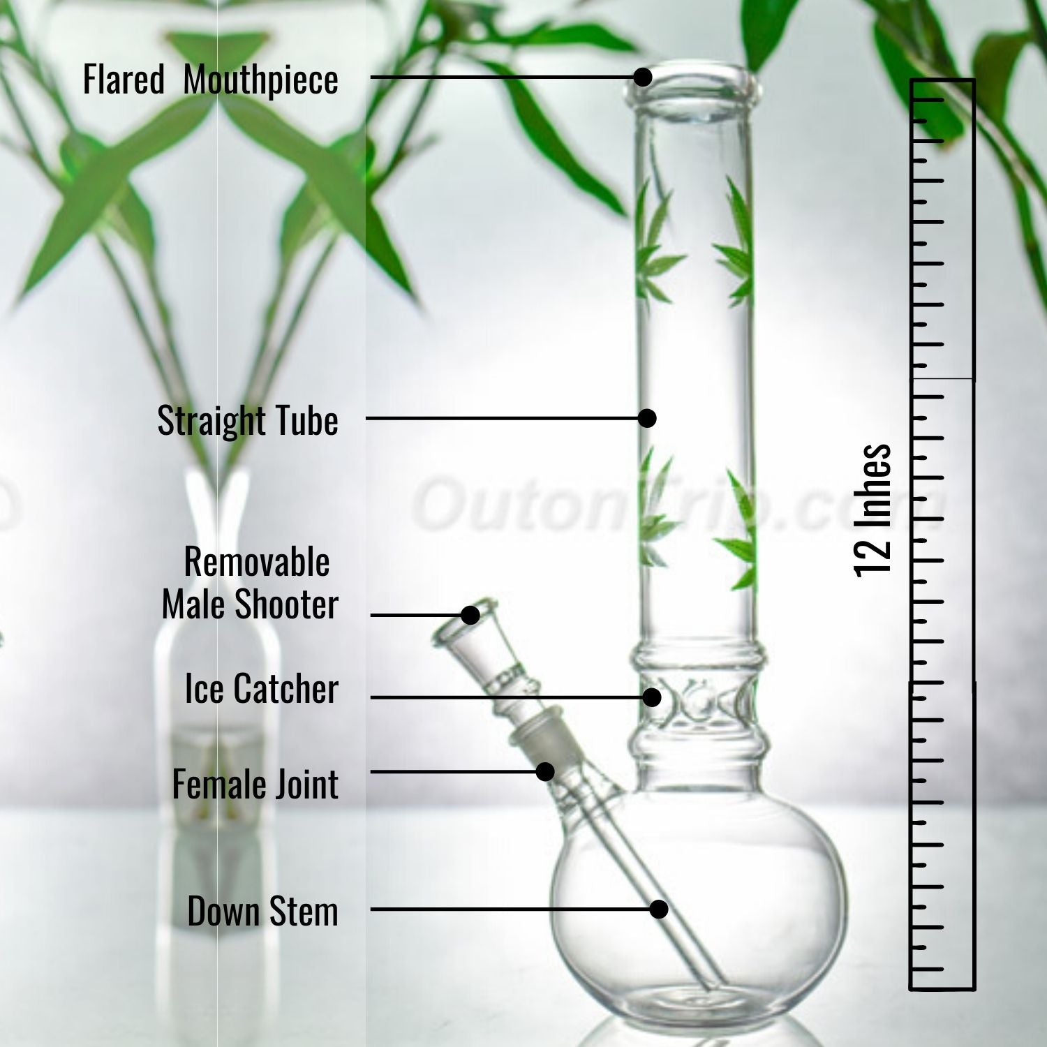 12 Inch Leaf Print Assorted Colors Bong with Ice Catcher