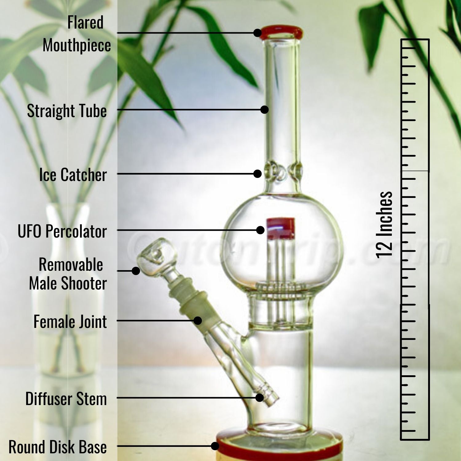 14 Inch Straight Tube Bulb Assorted Colors Bong with UFO Percolator (Discontinued)