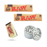 Combo of 2 Packs of Raw Classic Paper and  a Raw Wide Tips with 40mm Metallic Crusher