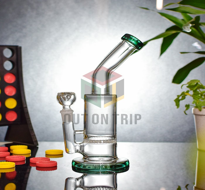 8 Inch Bent Neck Assorted Colors Bong with Honeycomb Percolator