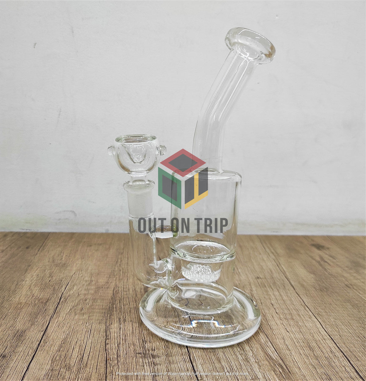 8 Inch Assorted Colors Bong with Bent Neck and Honeycomb Percolator (Discountinued)