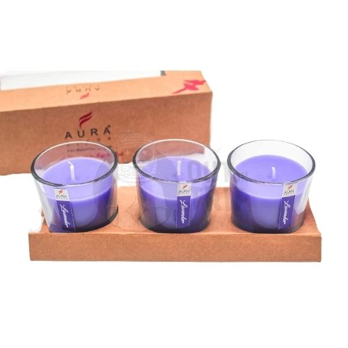 Aura Decor Gift Set of 3 Fragrance Votive Glass Candles (Burning Time 12 Hours Each) (Lavender)