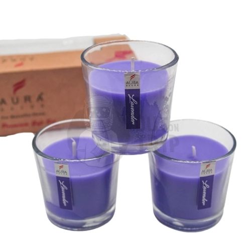 Aura Decor Gift Set of 3 Fragrance Votive Glass Candles (Burning Time 12 Hours Each) (Lavender)