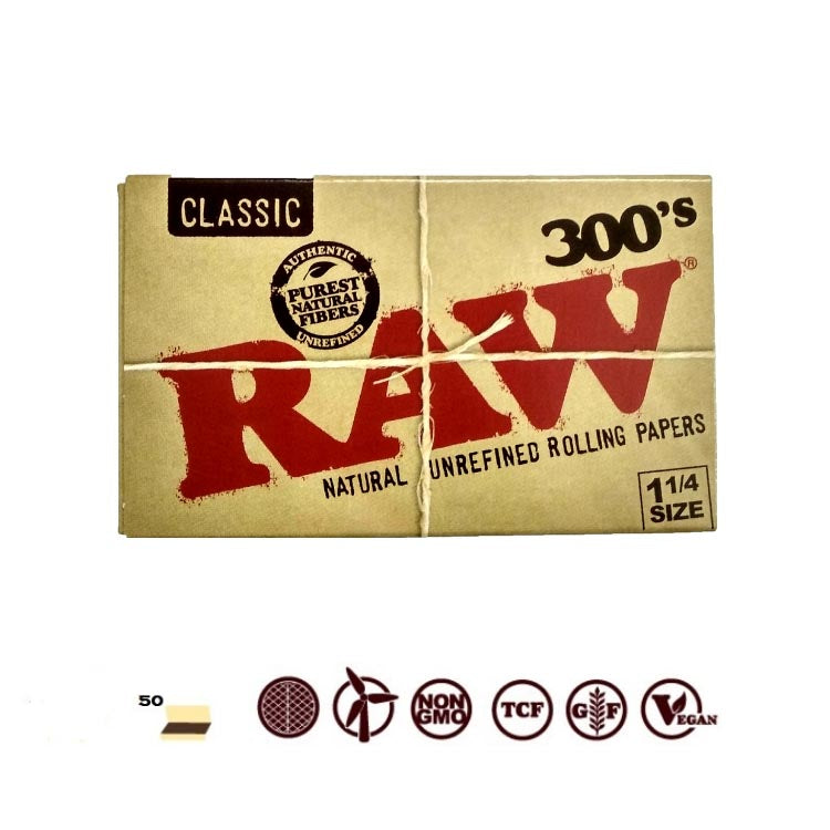 RAW CLASSIC 1 1/4 SIZE 300 LEAVES ROLLING PAPER 