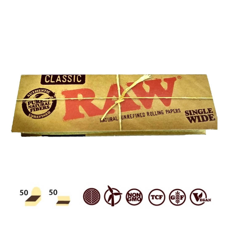 RAW SINGLE WIDE 50 LEAVES ROLLING PAPER 