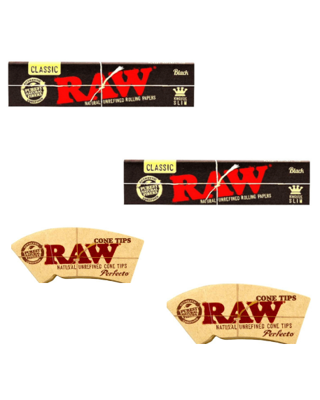 Raw Black Rolling Paper + Raw Perfecto cone tips - Set of 4