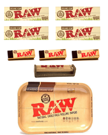 OutonTrip RAW Rolling Tray Combo Includes Large size Tray, Raw Single Wide Rolling Papers, 79mm Rolling Machine, Regular Tips and INCLUDES - OutonTrip Paper Astray Box