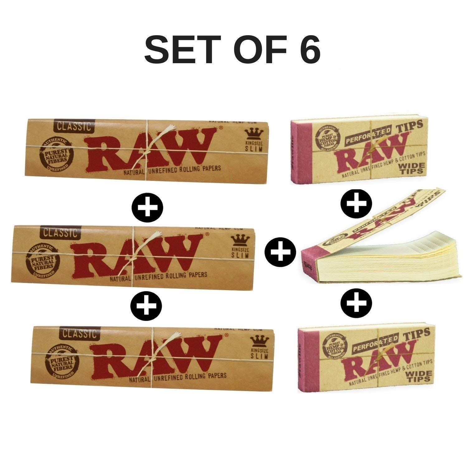 RAW Classic Rolling Paper with RAW Wide Perforated Tips - Set of 6