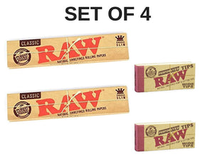 RAW Classic Rolling Paper with RAW Wide Perforated Tips - Set of 4