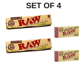 RAW Organic Rolling Paper with RAW Wide Perforated Tips - Set of 4