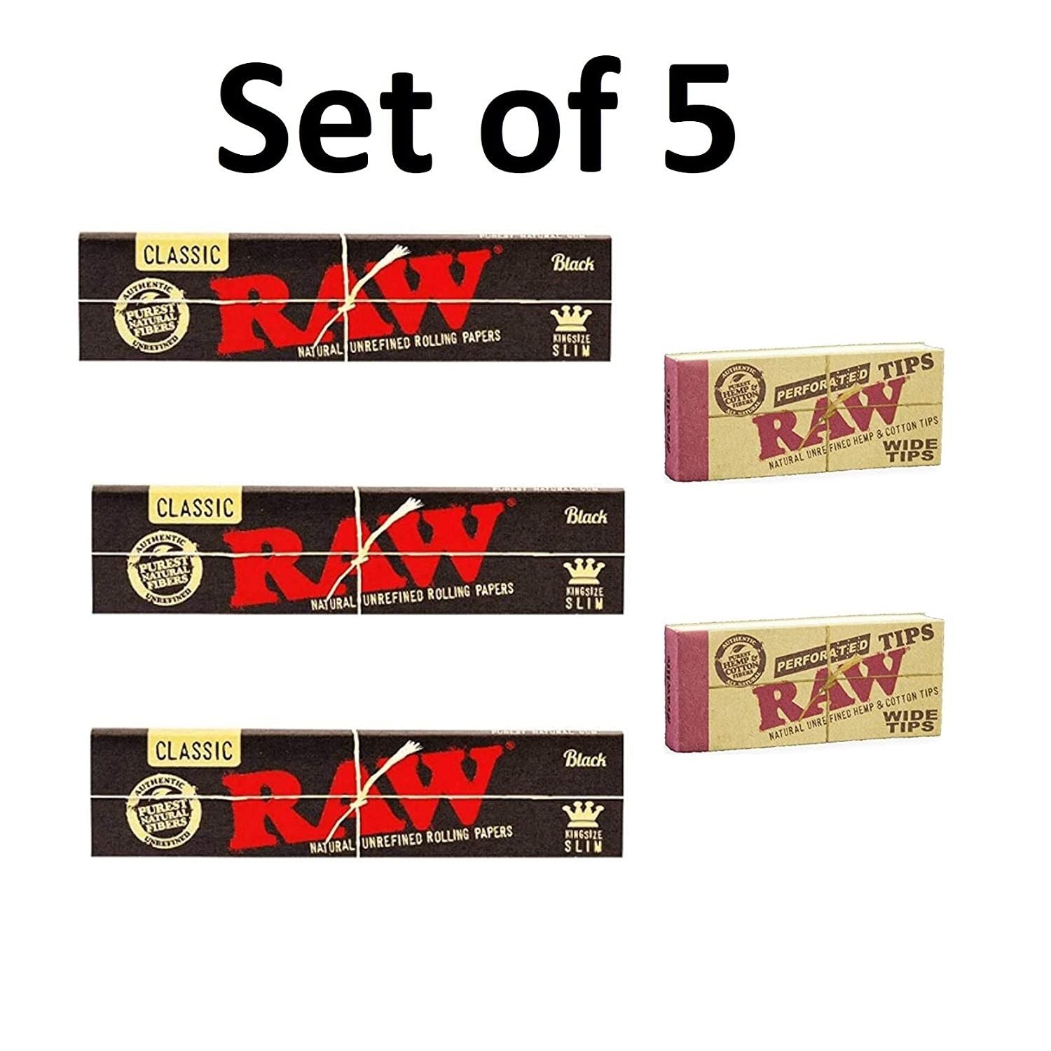 RAW Black Rolling Paper with RAW Wide Perforated Tips - Set of 5