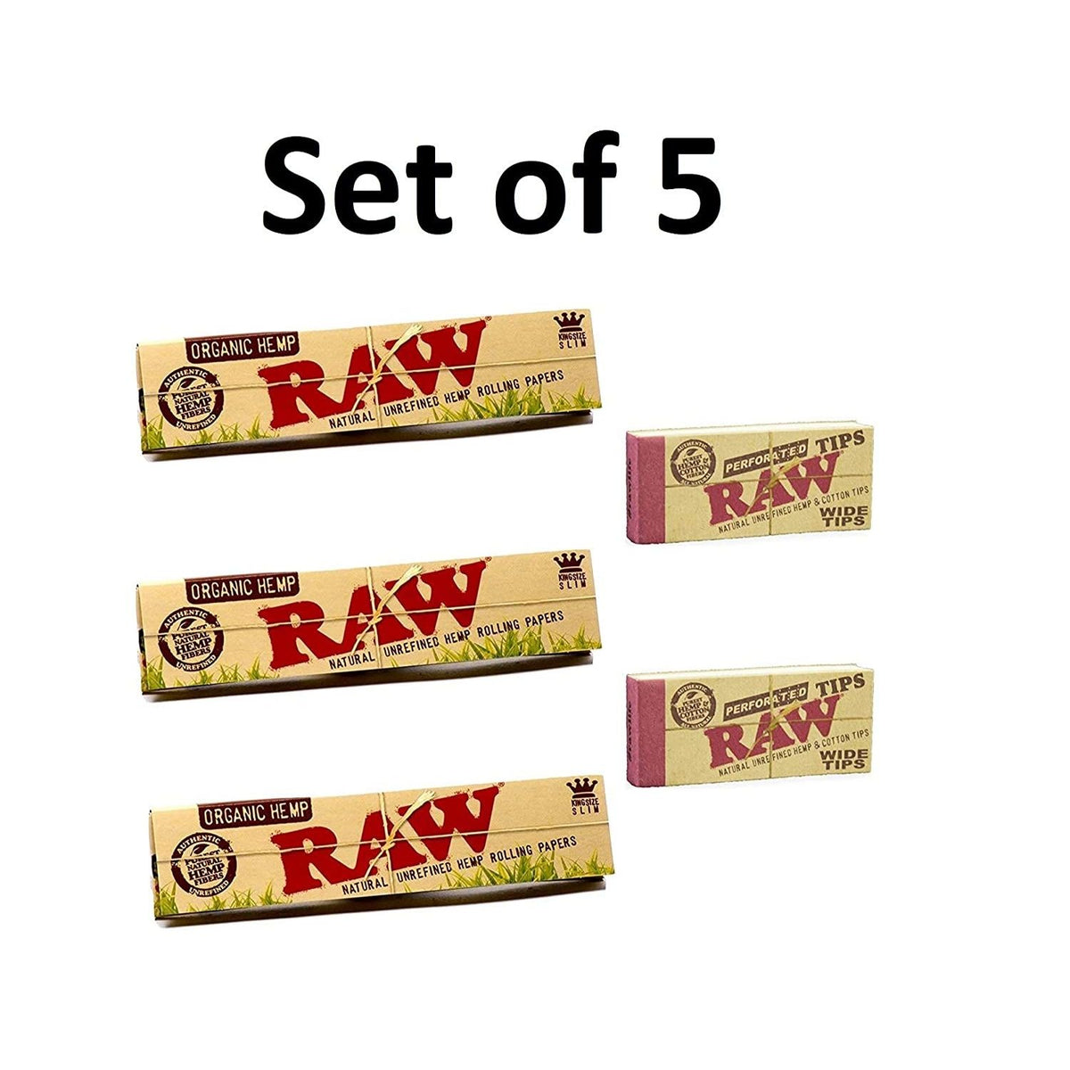 RAW Organic Rolling Paper with RAW Wide Perforated Tips - Set of 5