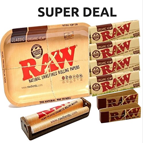 OutonTrip RAW Rolling Tray Combo Includes Large size Tray, Raw Single Wide Rolling Papers, 79mm Rolling Machine, Regular Tips and INCLUDES - OutonTrip Paper Astray Box - Outontrip